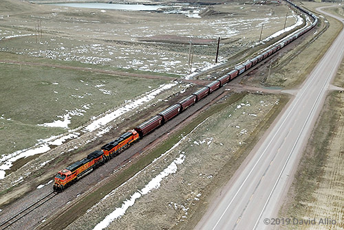 Burlington Northern Santa Fe Railway (BNSF) locomotives freight train Gillette Wyoming