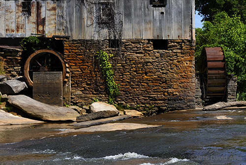 Two Rusting Waterwheel Anderson Mill oldest standing mill North Tyger River Spartanburg County Moore South Carolina Americana Collection