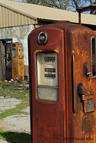 Decades Apart Bennett 766 gas pump glowing rust patina Caddo County Coger Oklahoma