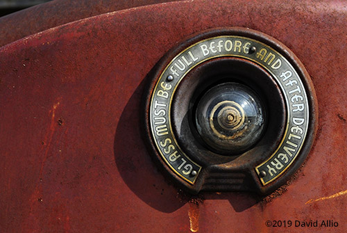 Sight Glass Bennett 766 gas pump glowing rust patina Caddo County Coger Oklahoma