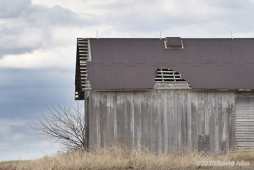 Wind-blown rusted roof Weathered Prairie Barn Fountain County Stone Bluff Indiana landscape Americana Collection