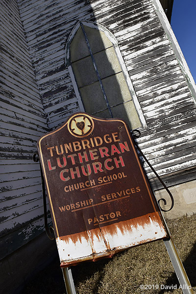 Tunbridge Scandinavian Evangelical Lutheran Church rust sign Rugby North Dakota 2019